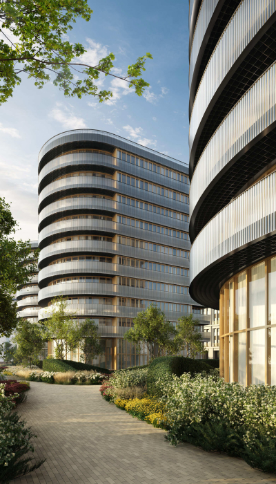 Стеклянные башни в современном стиле с панорамным остеклением